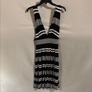 White House Black Market Stretch Knit VNeck Black and White Striped Dress 00